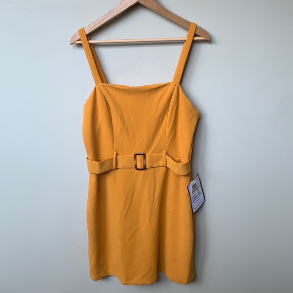 $25/2 B.Darlin Mustard Bodycon Belted Midi Dress Sheath NWT - Picture 2 of 9